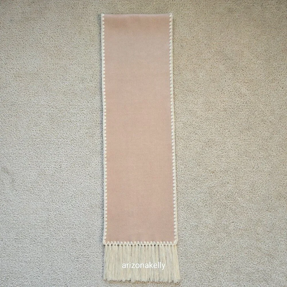 NWOT Cashmere Tan Scarf with Embroidery Detail and Fringe